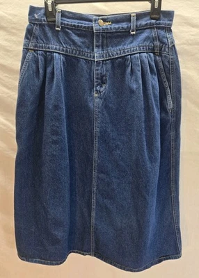 复古 Lee Casuals 女式 14 码蓝色 28 英寸腰迷笛牛仔铅笔裙 — 第 1/4 张图片