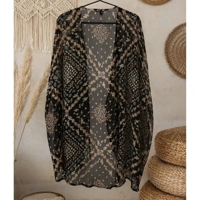 Haute Fox Womens Floral Sheer Patterned Open Front Kimono Sweater sz 3X Boho - Image 1 of 4
