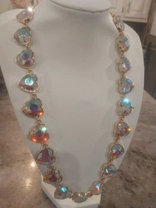 AURORA BOREALIS  Color Glass Heart Necklace (20-22 Inches) in Goldtone - Picture 1 of 16