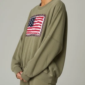 Polo Ralph Lauren donna verde oliva bandiera americana felpa girocollo XL - Foto 1 di 6