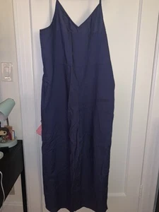 UNIQLO Damen Leinenmischung Camisole Jumpsuit blau ärmellos, Größe L - Bild 1 von 7