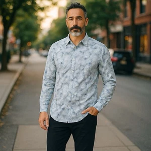 Bugatchi Ooohcotton Tech 8-Wege-Stretch große blaue Details 200 $ - Bild 1 von 5