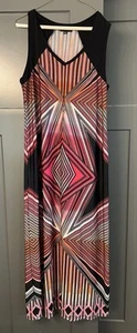 Melissa Paige - Black pink orange geometric sleeveless stretch maxi dress XL - Picture 1 of 6
