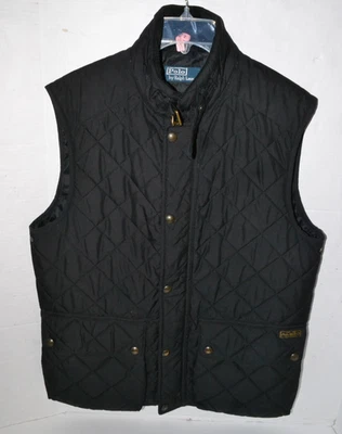 Polo Ralph Lauren Polo Club Chaleco Acolchado Talla Mediana Negro Puffer Cuello Pana Foto 1 de 4