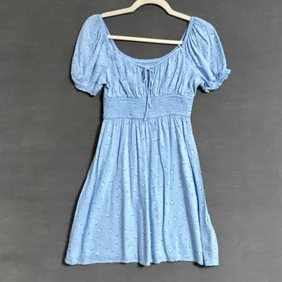 Vintage Hollister Babydoll Top S Blue Floral Puff Smocked Boho 90s y2k Milkmaid - Image 1 of 4