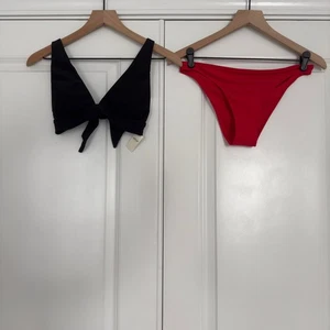 Bikini Aerie Traje de Baño Triángulo Top Lazo Trasero Parte Inferior Descarada Negro Rojo Sujetador Acolchado - Imagen 1 de 18