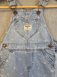 Oshkosh BGosh Tuta Bambina All Over Stampa Cuore Denim Blu Bianco Gilet 2T - Foto 1 di 11