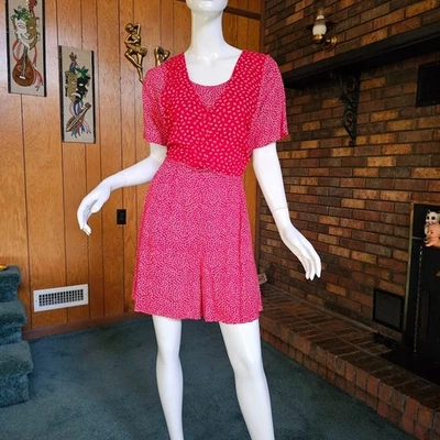 Vtg 90s Mall Grunge Calico Floral Shorts Romper Preppy Punk Playsuit Dress M/L - Photo 1/4