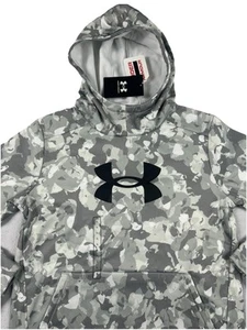 Under Armour Fleece Boys Youth Large Gray/White Camo Hoodie Athletic Sweatshirt  - Picture 1 of 12