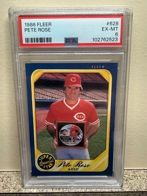 1986 Fleer No628 Пит Роуз, PSA 6 EX-MT, POP 4,192-й рекорд хитов - Изображение 1 из 2