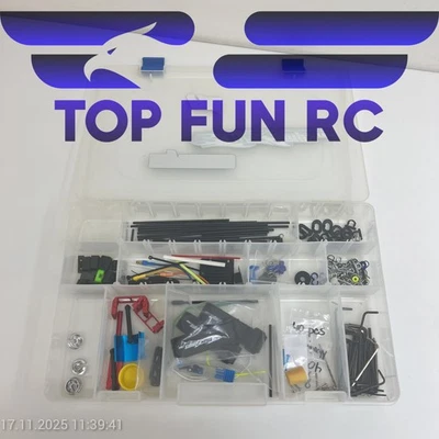 RC ASSORTED PARTS W/ PLASTIC CARRYING CASE-COTTER PINS/ALLEN WRENCHES/WIRING ETC - Image 1 of 2