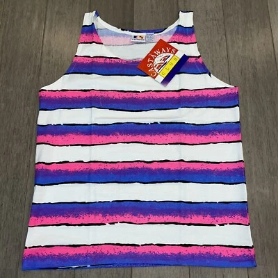 NOS Vtg 80s Tank Top shirt Mens LARGE Castaways NEON Pink Skate Jams Surf NEW - Image 1 of 4