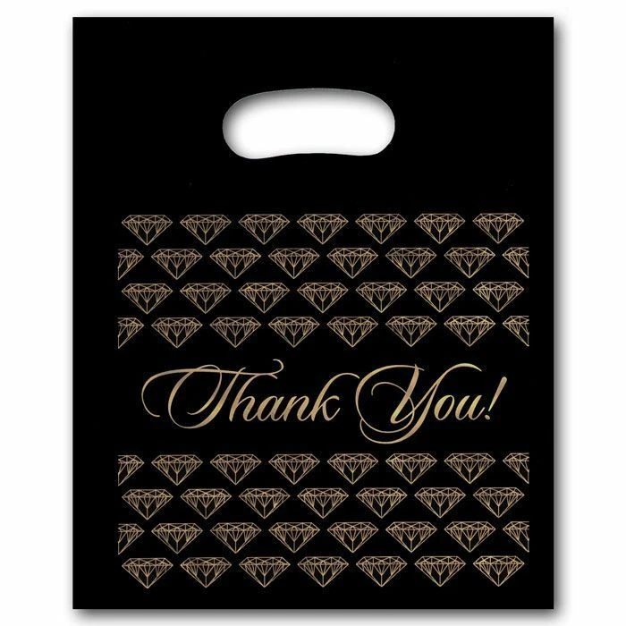 Black Thank You Merchandise Plastic Retail Handle Bags 3 Sizes to Choose From - Image 1 of 1