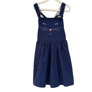 MINI BODEN Cat Corduroy Dress Girls 6-7Y 122cm Blue Cord Cross Back Pinafore - Picture 1 of 8