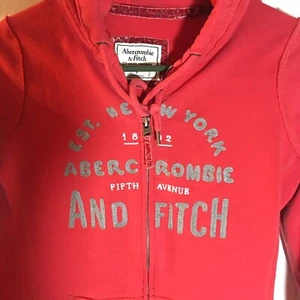 Vtg Abercrombie & Fitch Womens/Youth Red Distressed Hoodie Sweatshirt Sz Small - Picture 1 of 10