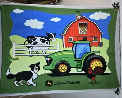 Cobertor John Deere 47x62 verde trator lã verde arremesso animais de fazenda desenho animado  - Imagem 1 de 4