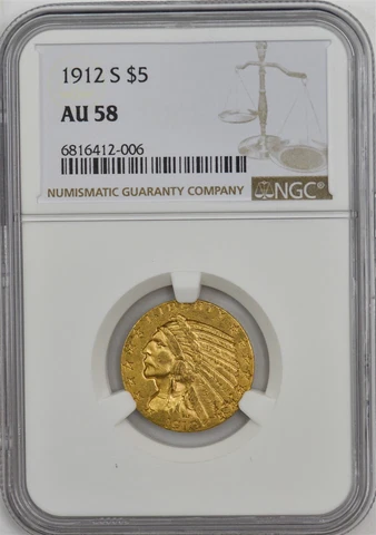 1912-S $5 Gold Indian AU58 NGC 946797-4 Cover