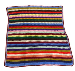 Handmade Afghan Rainbow Couch Throw Blanket 40” x 38” Crochet Striped Vtg - Picture 1 of 4