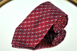 XMI Classic Tie Red & Blue Geometric Woven Silk Necktie 60 x 3.75 in.
