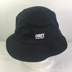 New Men Obey Bucket Hat Black Logo One Size Urban Outfitters - Picture 1 of 6