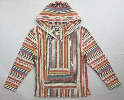 Beach Life By Ladrft Poncho Hoodie Womens Small Baja Beige Red Blue Surfer Skate - Image 1 of 4