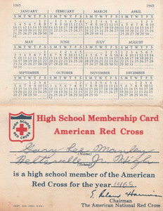 1965 High School Membership card American Red cross Beltsville MD calendar g2