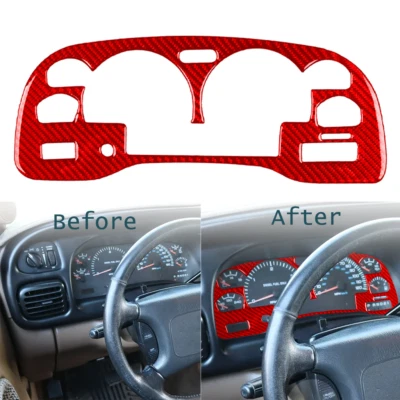 Red Real Carbon Fiber Speedometer Panel Frame Cover Trim For Dodge Ram 1998-02 - Image 1 of 4