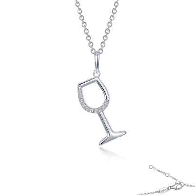 BRAND NEW Lafonn 925 Platinum Plated Pave Wine Glass Pendant Necklace P0312CLP20 - Image 1 of 2