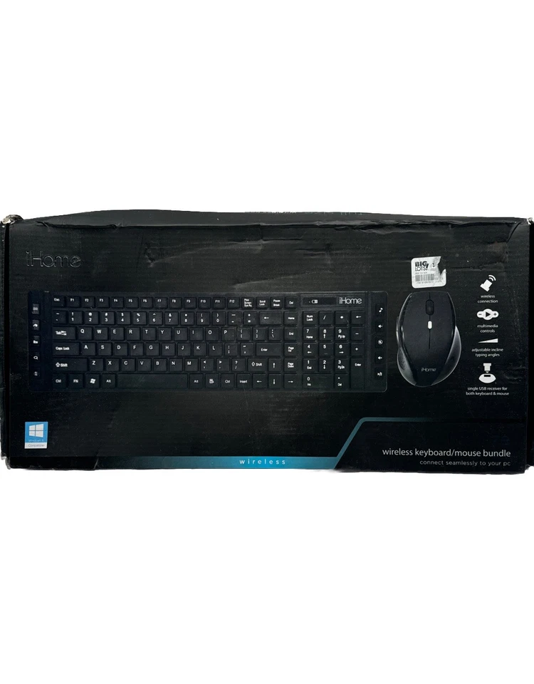 IHome Wireless Keyboard/Mouse Bundle Black Windows 8 Compatible NEW - Image 1 of 4