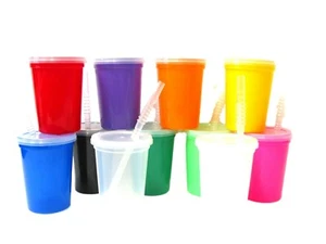 24 Small 12 Oz Opaque & 1 Clear Drinking Glasses Lids & Straws Mfg USA Lead Free - Picture 1 of 3