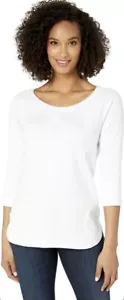 Tribal Womens NWT Cotton Rib 3/4 Sleeve Crew Neck Solid Basic Top White Medium - Picture 1 of 3