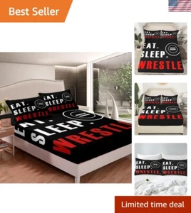 Kids Wrestling Theme Full Size Bedding Set - Includes Fitted Sheet & Pillowcases - Picture 1 of 9