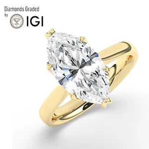 Marquise Solitaire 14K Yellow Gold Engagement Ring,5 ct, Lab-grown IGI Certified - Picture 1 of 23