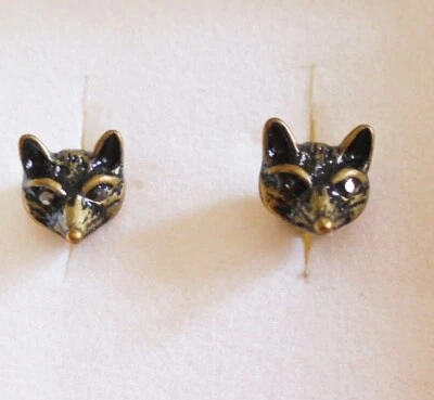 Hobbs Fox Stud Earrings dark gold-tone old gold shade brand new in box BNIB — 第 1/4 张图片