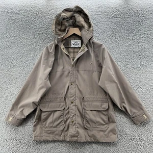VTG Woolrich Jacket Womens Large Beige Wool Lined Chore Barn Coat USA - Picture 1 of 12