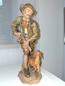 Holzfigur geschnitzt, Jäger + Hund+ Gewehr, Waidmann, Handarbeit, 30 cm, TOP 97K - Bild 1 von 9