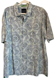 Tommy Bahama Silk Cotton Short Sleeve Button Camp Shirt Paisley Mosaic Blue XL - Picture 1 of 7