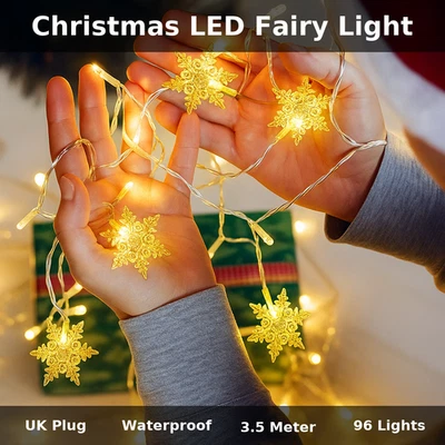 Christmas Window Snowflake Curtain Lights LED Fairy String Waterproof Indoor  - Image 1 of 4