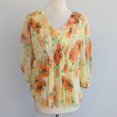 Женский Sundance желтый оранжевый цветок цветочный шелк плиссированные верхний средний - Изображение 1 из 4