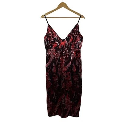 Lulus Red Multi Sequin Dress Large Sleeveless Midi Party Cocktail Formal NYE - Image 1 of 4
