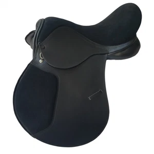 Black Leather All Purpose English Saddle Suede Seat  Wide Fit 16 And 17 Inch - Picture 1 of 9