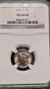 Moneda de diez centavos Mercury 1941-S 10c NGC MS66 FB  - Imagen 1 de 6