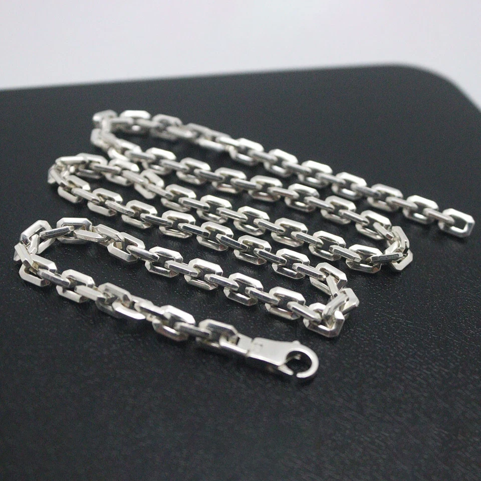 Real S925 Sterling Silver Chain Men Women 6mm Square Cable Link Necklace 22inch - Image 1 of 4