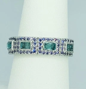 New Ring Bomb Party RBP3980 Band Of Bling Lab Dark Aquamarine Rhodium Ring SZ 7 - Picture 1 of 7