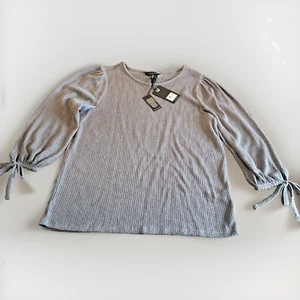 Lucky Brand Top M Damen grau Waffelmuster Strick zum Binden 3/4 Ärmel Schmucksteinausschnitt neu mit Etikett LESEN - Bild 1 von 11