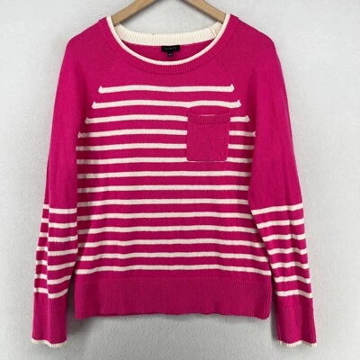 TALBOTS Sweater L Sailor Striped Merino Wool Cotton Pullover Jumper Pink - Image 1 of 4