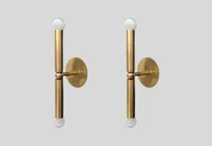 Pair Mid Century Cylindrical Raw Brass Finish Italian Wall Light Sconce Fixture - Picture 1 of 5
