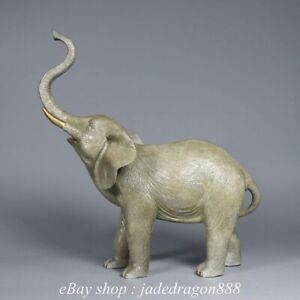 10.9" Chinese Copper Gilt Stand African Elephant Animal Sculpture Statue