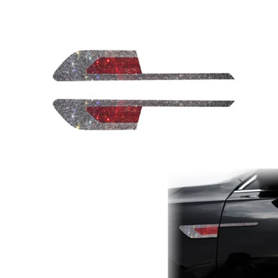 Pair Silver Red Bling Bling Rhinestones Car L&R Fender Emblem Stickers Universal - Image 1 of 4