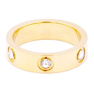 Anello Fascia Acciaio Inox Impreziosito Misura 6 Lucido Gioielli Moda Tono Oro - Foto 1 di 3